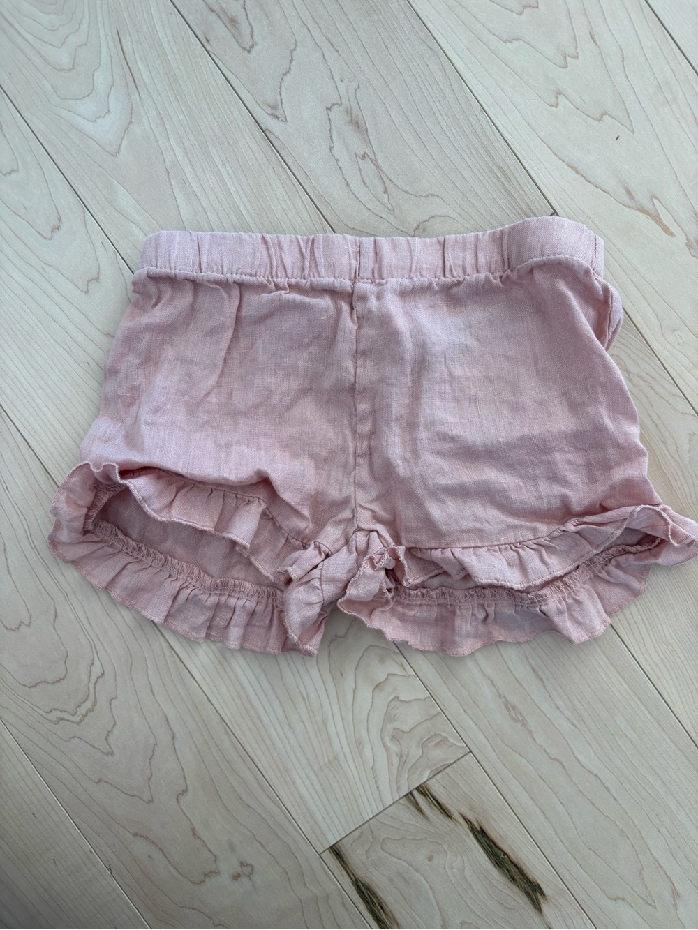 Women’s Pink Ruffle Linen-Blend Shorts